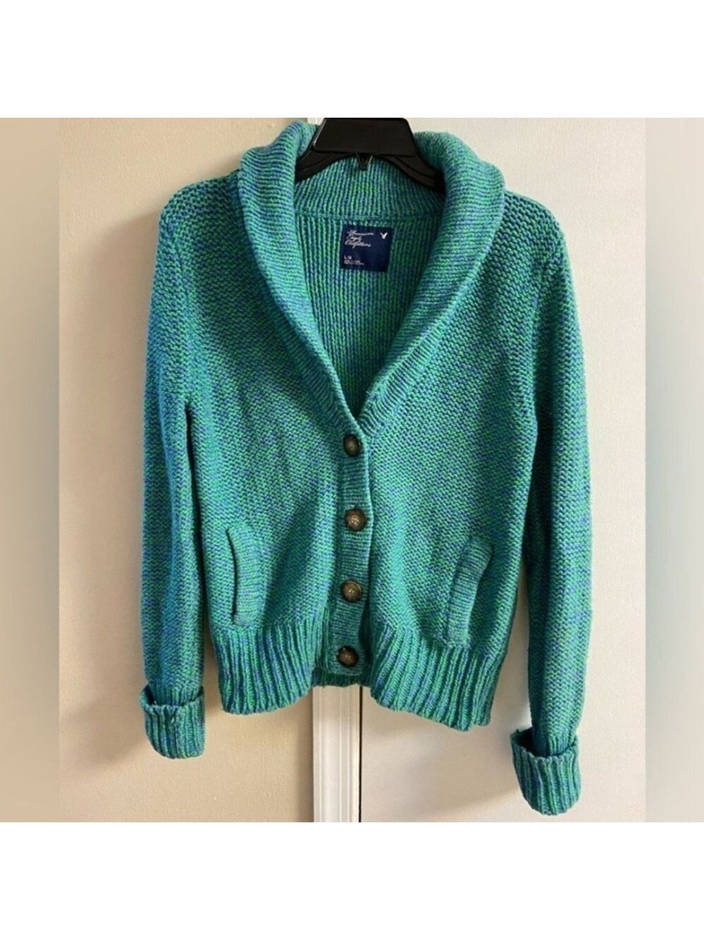 American Eagle Outfitters sweater Cardigan green purple button front Large